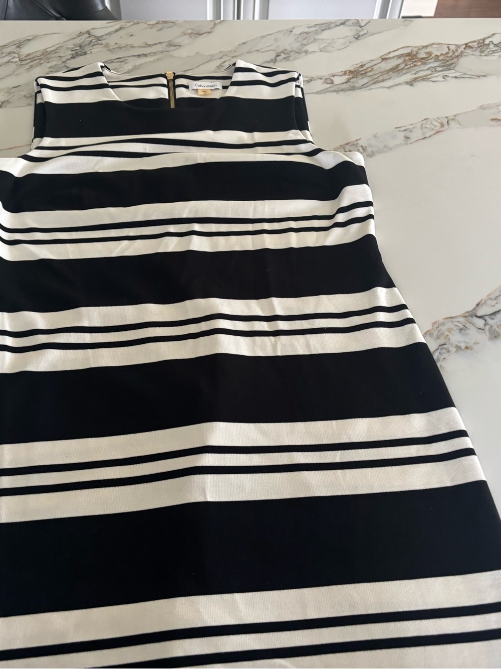 Calvin Klein Black and White Striped A-Line Skirt